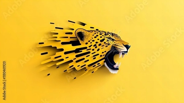 Obraz Roar! A vibrant yellow and black jaguar head design explodes against a bold yellow background.