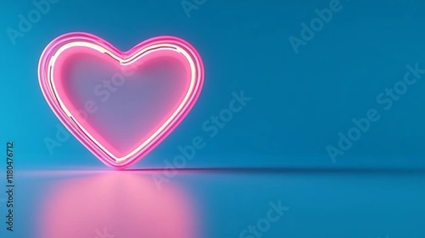 Fototapeta Pink Neon Heart Shape on Blue Background