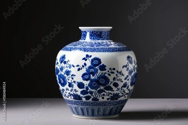 Fototapeta there is a blue and white vase with flowers on it