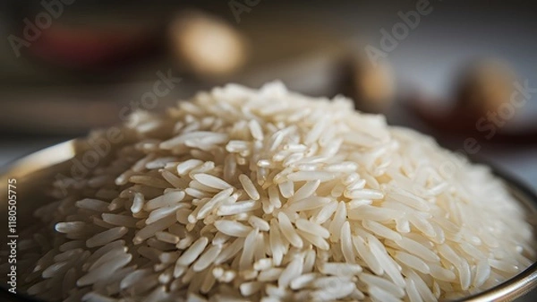 Fototapeta Close-Up of Uncooked White Rice Grains in Natural Light