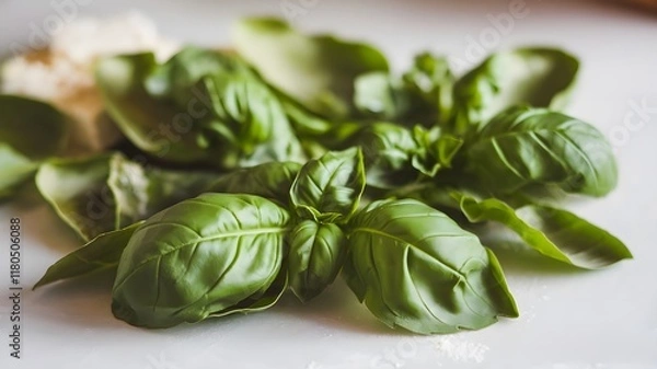 Fototapeta Close-Up of Fresh Green Basil Leaves for Culinary Use