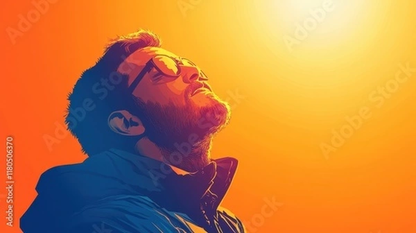 Fototapeta Man Gazing Upwards Towards Bright Sunlight