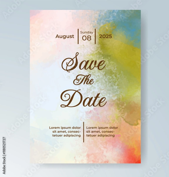 Obraz Wedding card invitation template with hand painted watercolor splash