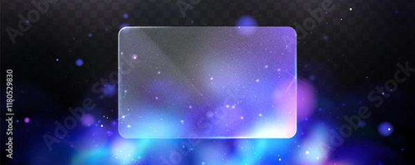 Fototapeta  Blurred galaxy design with glowing particles .Illustration of blue abstract background with effect glass morphism. Frosted rectangular glass. 