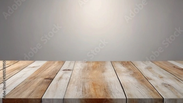 Fototapeta Empty wood table top on blur abstract white background with professional lighting from a modern photography studio.