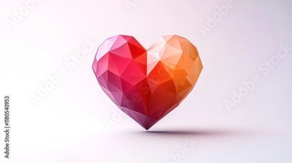 Obraz Low-poly heart, red and orange gradient, 3D render.