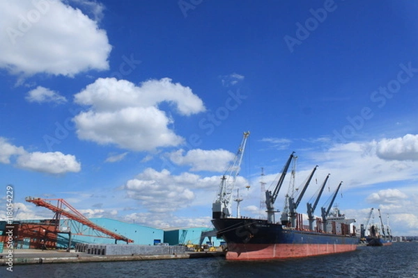 Fototapeta Hafenszene in Antwerpen / Partie im Antwerpener Hafen (Kaianlagen am Hansadok/ Kanaldok)