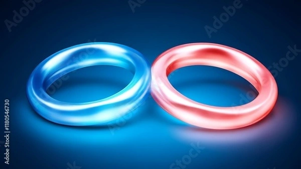 Obraz Intertwined luminous rings of blue and red light