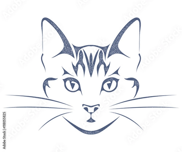 Obraz Sketch black silhouette of a cat head isolated on white backgrou