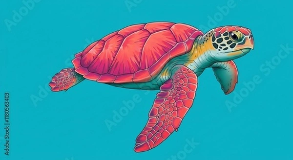Fototapeta Vibrant Sea Turtle Ocean Life Marine Animal Illustration Colorful Aquatic Reptile