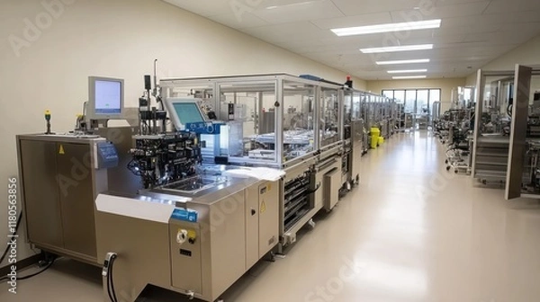 Fototapeta Cleanroom with automated machinery.