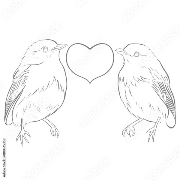 Obraz Vector of two birds with heart shape, Valentine's Day for lover