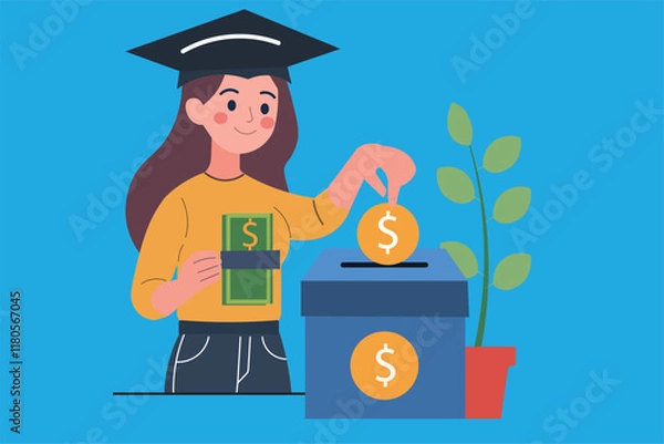 Obraz A Vector illustration of a student contributing to a college fund. Great for websites, brochures, and social media posts promoting financial planning for higher education.