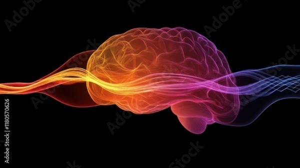 Fototapeta Abstract brain with colorful energy waves.