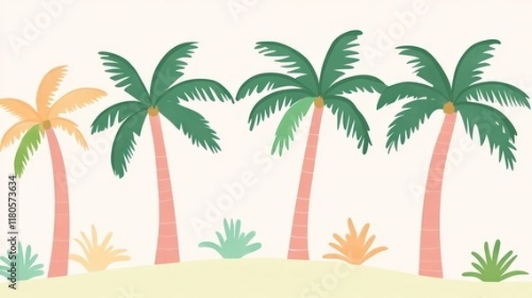Fototapeta Stylized illustration of palm trees on a beach.