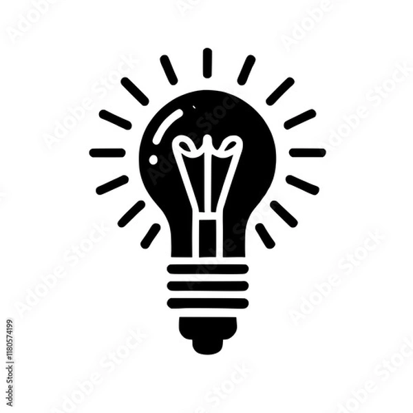 Fototapeta Illuminated Idea:  A bold, black lightbulb icon radiates brilliance, symbolizing innovation, inspiration, and creative breakthroughs.