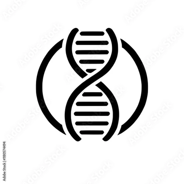 Fototapeta Global Genetic Code: DNA double helix symbol inside a circle, representing the interconnectedness of life and genetic research.  A bold, simple, and modern icon. 