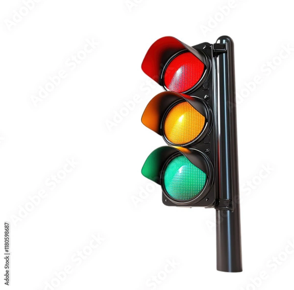 Fototapeta traffic light with green, yellow, and red lights illuminated