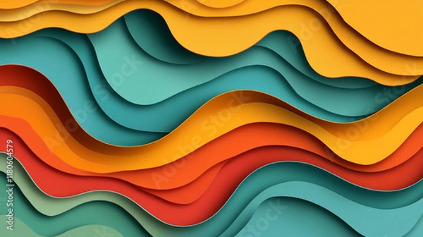 Fototapeta Colorful Abstract Paper Layer Design with Vibrant Wave-like Patterns. Bold and creative art showcases colorful wave-like patterns, perfect for backgrounds, wallpapers, and artistic publications.