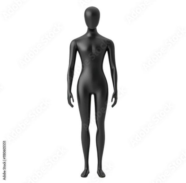 Obraz A full-body black 3D mannequin on a white background in front view.