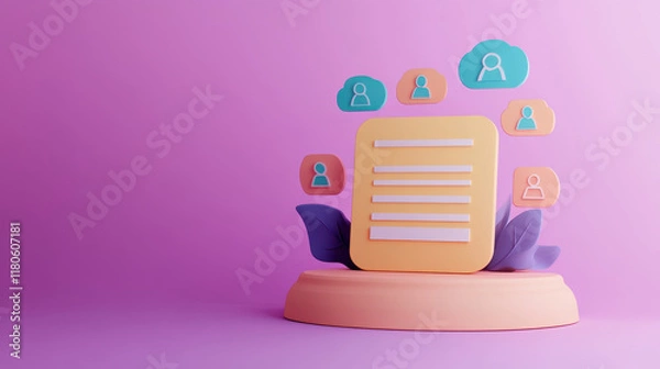 Fototapeta colorful illustration of document surrounded by user icons, symbolizing data management and