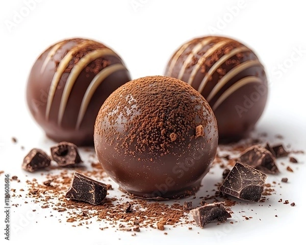 Fototapeta Luxurious Chocolate Truffle with Cocoa Powder on White Background