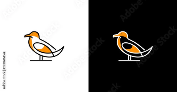 Obraz Beautiful Black Outline Seaguts Bird Animal Logotype Nature Wildlife Bird Outline Logo Design
