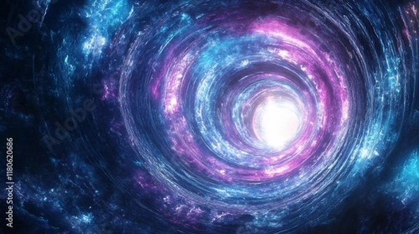 Fototapeta Abstract swirling cosmic vortex with vibrant blue and pink nebula.