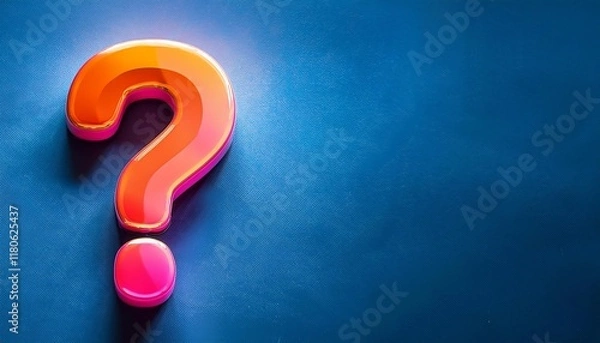 Fototapeta A colorful question mark symbol against a blue background, representing curiosity, inquiry, and the search for answers.
