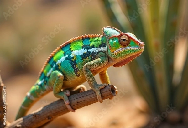 Fototapeta Chameleon scales perched on a branch