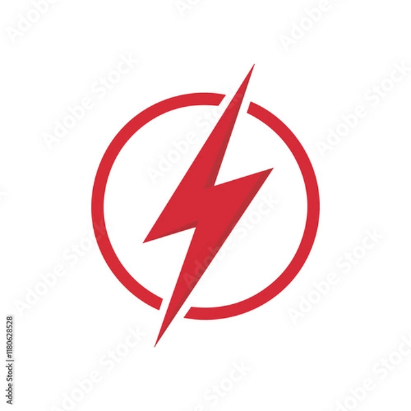 Obraz Red Lightning Bolt Icon, Vector.High Voltage Warning, Red Bolt.Electric Shock Hazard.Lightning Strike Symbol.Danger Icon, Red Zigzag Bolt.Red Energy Bolt, Isolated Graphic