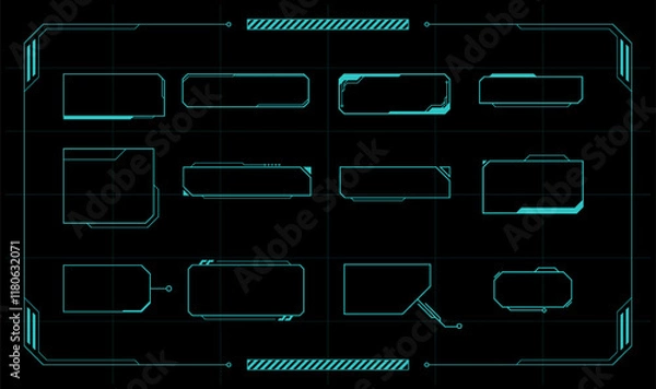 Obraz Sci-fi futuristic hud dashboard display virtual reality technology screen. Futuristic User Interface set. Statistics, data information infographic. Vector Illustration.