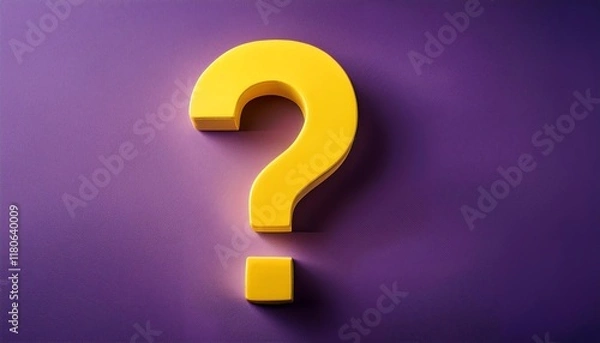 Fototapeta A vibrant yellow question mark against a purple background, symbolizing inquiry, curiosity, and the search for answers.