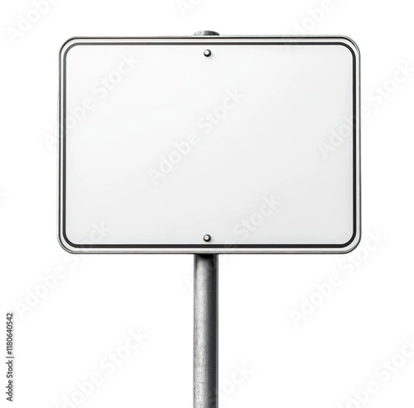 Fototapeta Minimalist blank white square traffic sign on a pole with rounded corners and thin black borders
