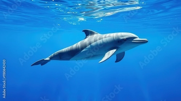 Obraz Pristine Ocean Dolphin Underwater Dive - Stunning AI Art