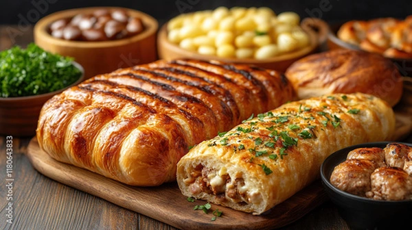 Fototapeta Bakery Selection A tempting array of freshly baked breads and pastries