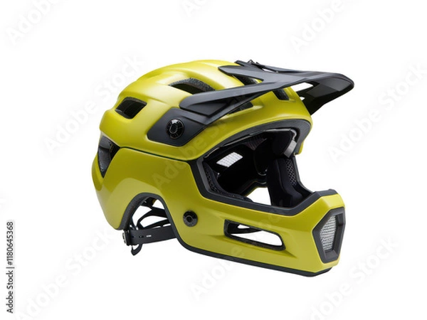 Fototapeta padded cycling helmet in vibrant yellow with sleek design, ideal for safety and style during biking adventures. Perfect for mountain biking enthusiasts