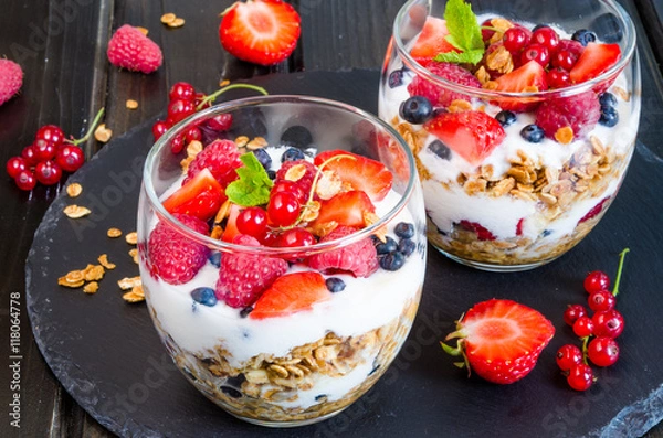 Obraz Granola with yogurt and berries