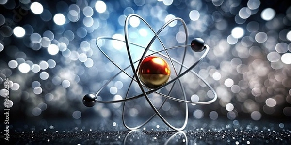 Fototapeta Minimalist Atom: Electrons Orbiting Nucleus - Stock Photo