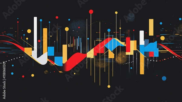 Fototapeta Abstract black background with Colorful charts and graphs with statistics to innovative analyze business potential and forecast future development of companies growth.