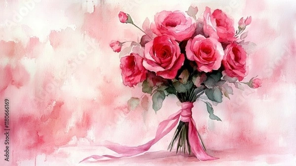 Obraz Loosely Painted Watercolor Bouquet of Pink Roses on Soft Background