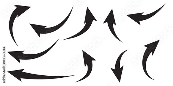 Fototapeta Hand painted, hand draw sketchy curve arrow blue arrow isolated on white background. This has clipping path.
