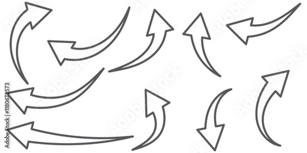 Fototapeta Hand painted, hand draw sketchy curve arrow blue arrow isolated on white background. This has clipping path.