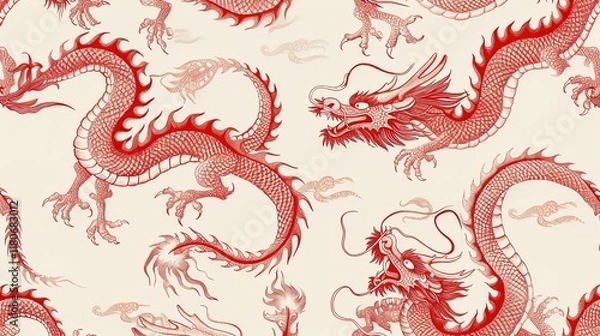 Obraz Chinese dragon seamless pattern wallpaper