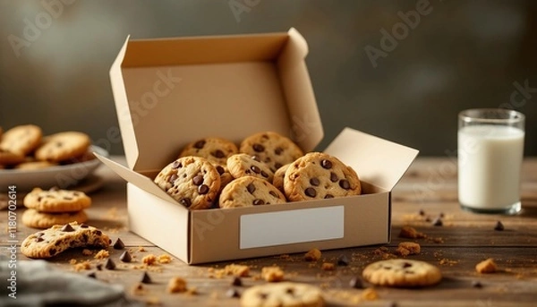 Fototapeta Cardboard cookie box mockup with blank label