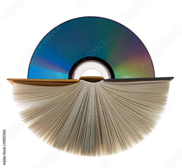 Fototapeta A book  and compact disk on white.