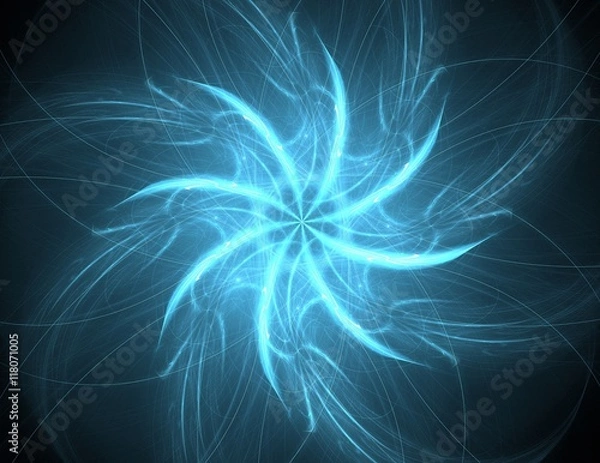 Fototapeta Particles of abstract fractal forms on the subject of nuclear physics science and graphic design. Geometry sacred futuristic