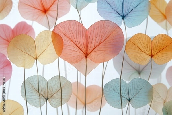 Fototapeta Colorful Heart-Shaped Leaves with Delicate Veins and Soft Lighting