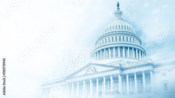 Fototapeta A white background with a blue dome on top of the Capitol building