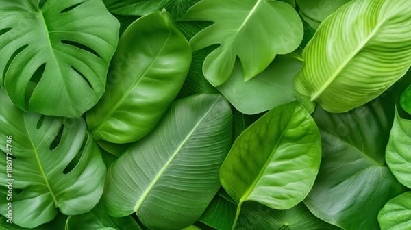 Fototapeta A bunch of green leaves are arranged in a pattern